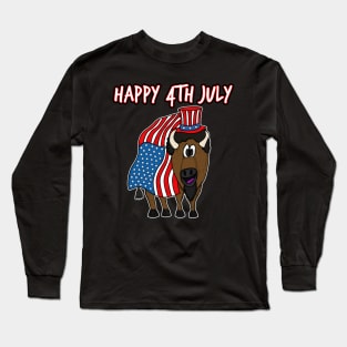 Happy 4th July Bison American Flag Independence Day Long Sleeve T-Shirt